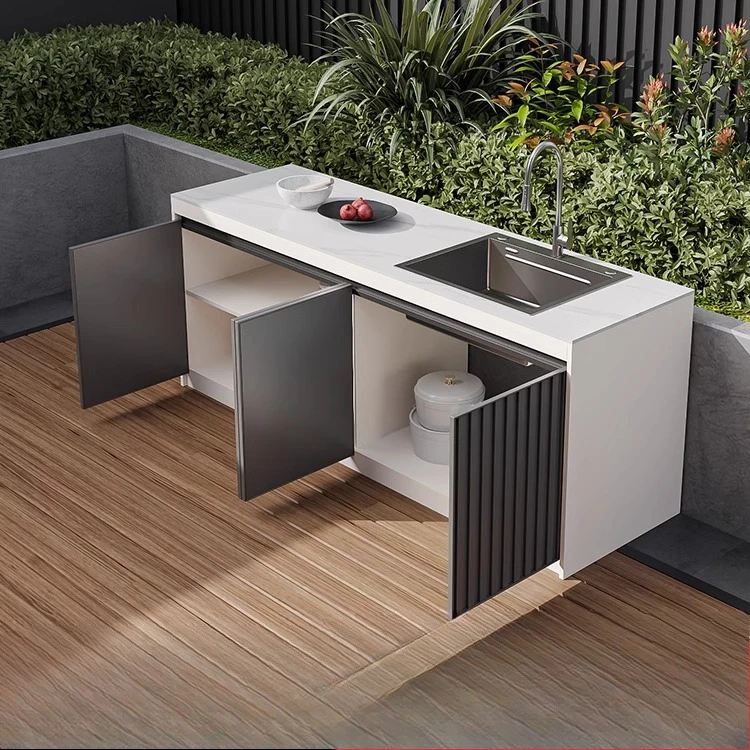 Outdoor all-aluminum alloy rock slab washbasin integrated cabinet balcony garden waterproof and sunscreen sink