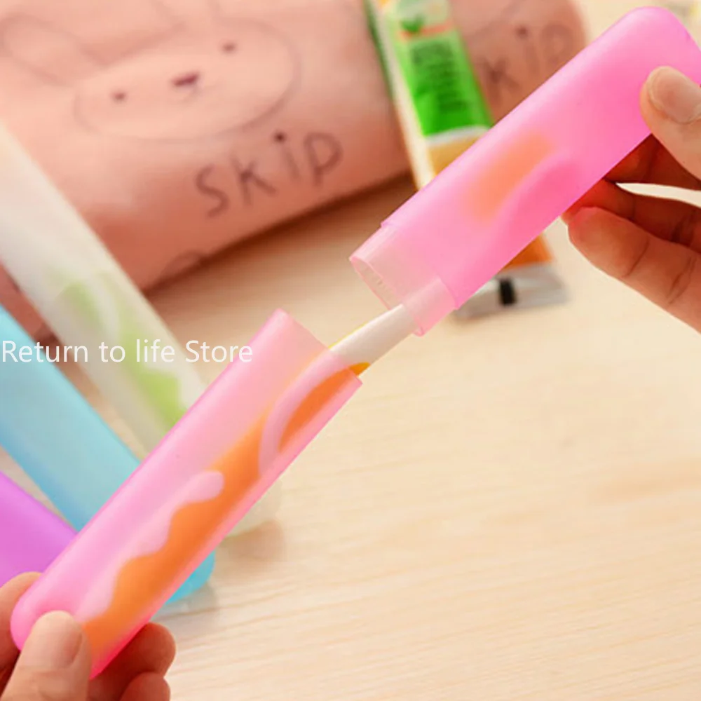 Toothbrush Head Protect Cover Tube Box Portable Case Storage Box Toothbrush Cover Travel Camping Hiking Candy Color Reusable