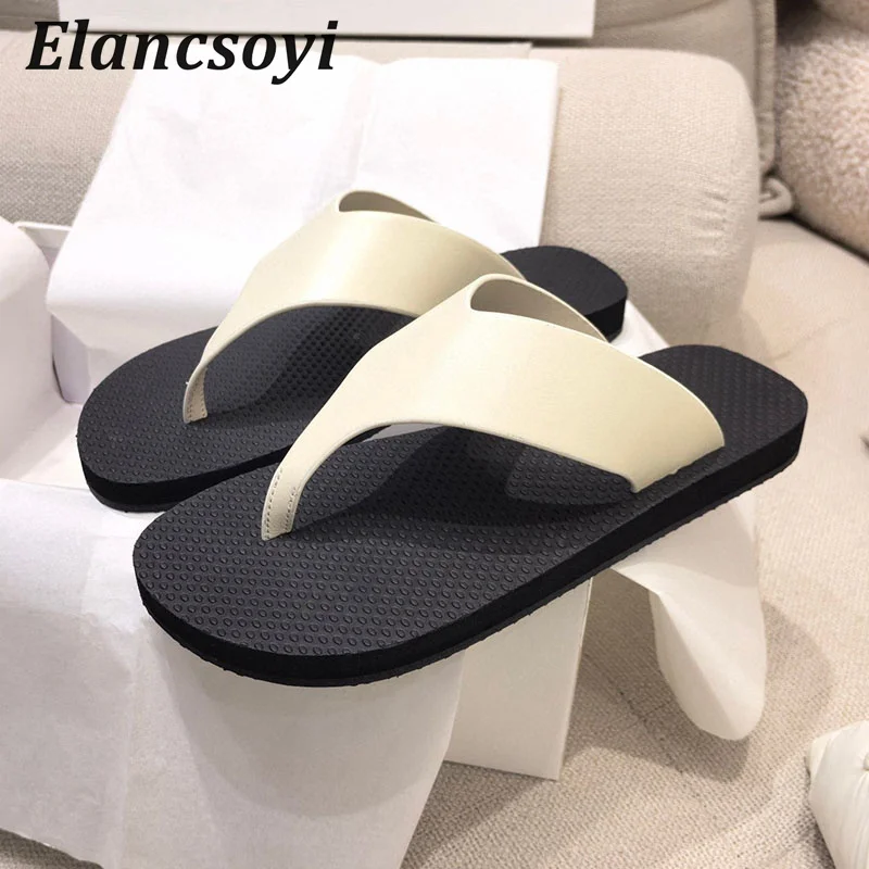 Flip-flops Women's Split Toe Flat Slippers Genuine Leather Thick Sole Leisure Sandals Summer Outdoor Vacation Beach Shoes