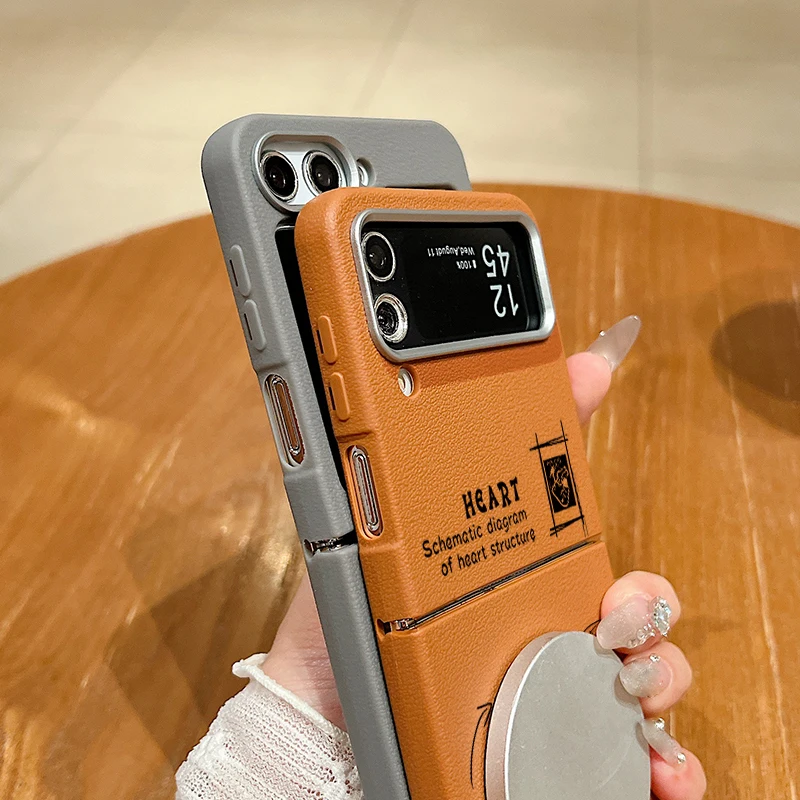 รูปแบบหัวใจแม่เหล็กสําหรับSamsung Galaxy Z Flip 6 5 4 3 5GหนังTPUนุ่มพับสําหรับSamsung Z Flip4 Flip5