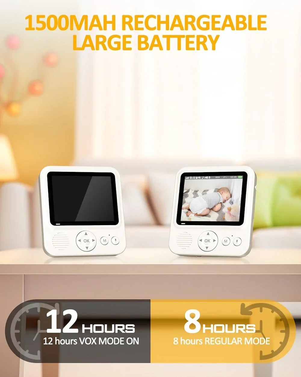 Video Baby Monitor with Camera and Audio, 2.8Inch IPS Display, Infrared Night Vision, Two-Way Audio and Room Temperature Monitor