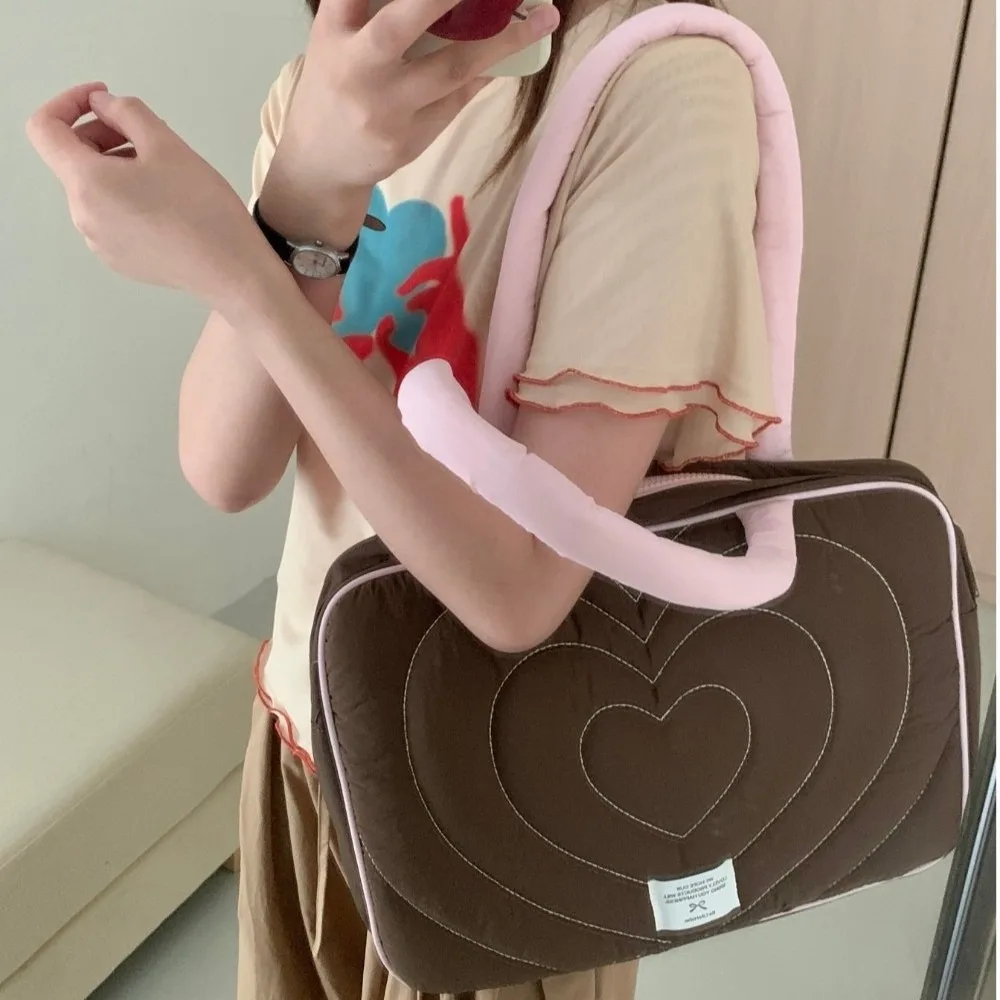 Quilted Laptop Shoulder Bag Padded Protection 11 13 14 15 15.6 16 Inch Notebook Pouch Ultralight Heart Embroidery Laptop Bag