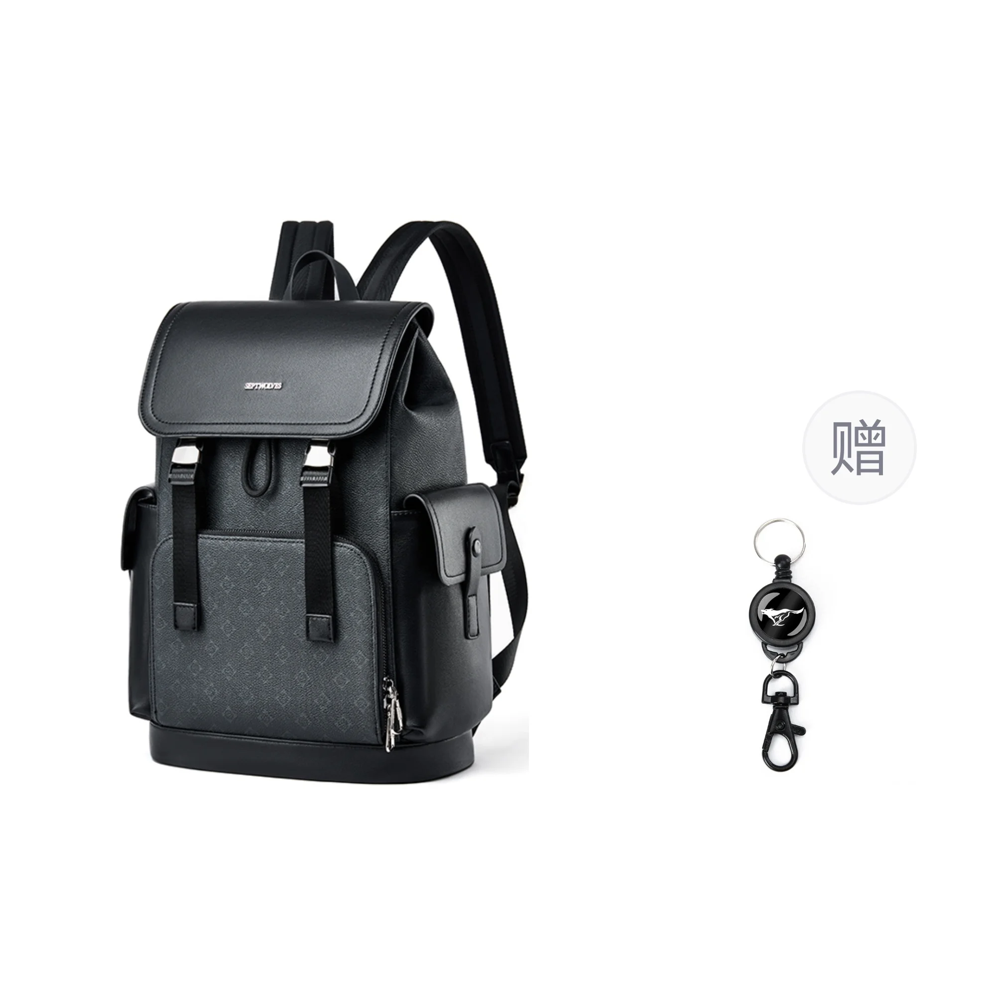 SEPTWOLVES Artificial Leather Backpack Large Unisex Black CD041212-1