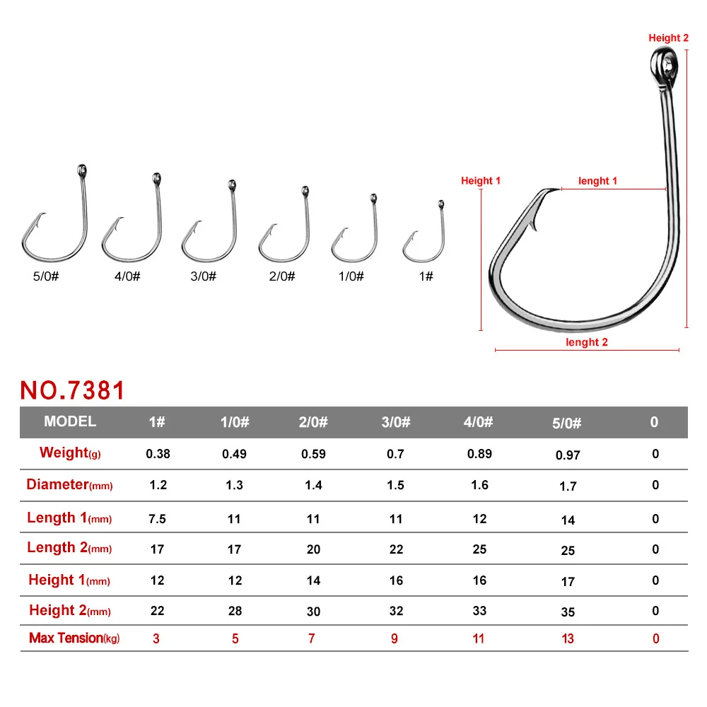 

Lot 100pcs PROBEROS High carbon steel Fishing Hooks Black Color Octopus/Circle Sport Circle Barbed Fish Hook Jig Big 1#-5/0#