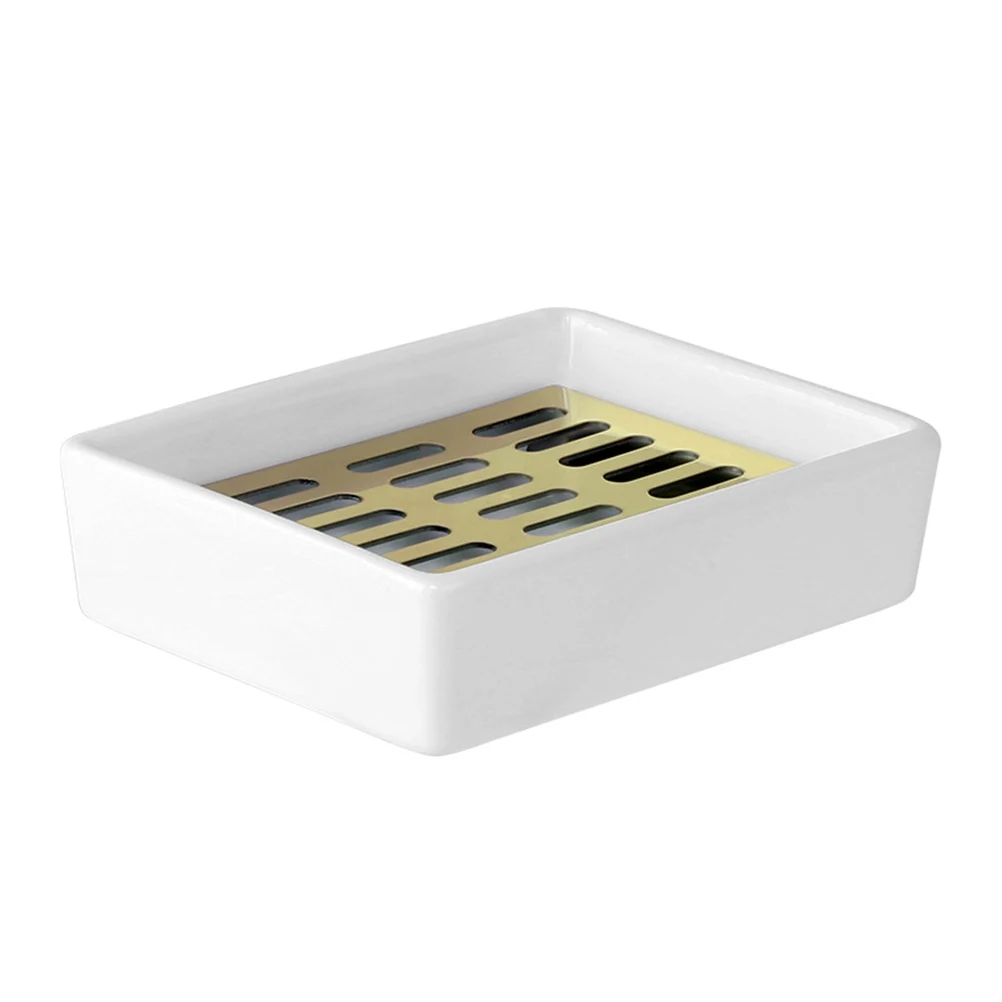 

Двухслойная керамическая мыльница из нержавеющей стали со съемным вкладышем для легкой очистки, для ванной и кухни, с дренажем, золотистая