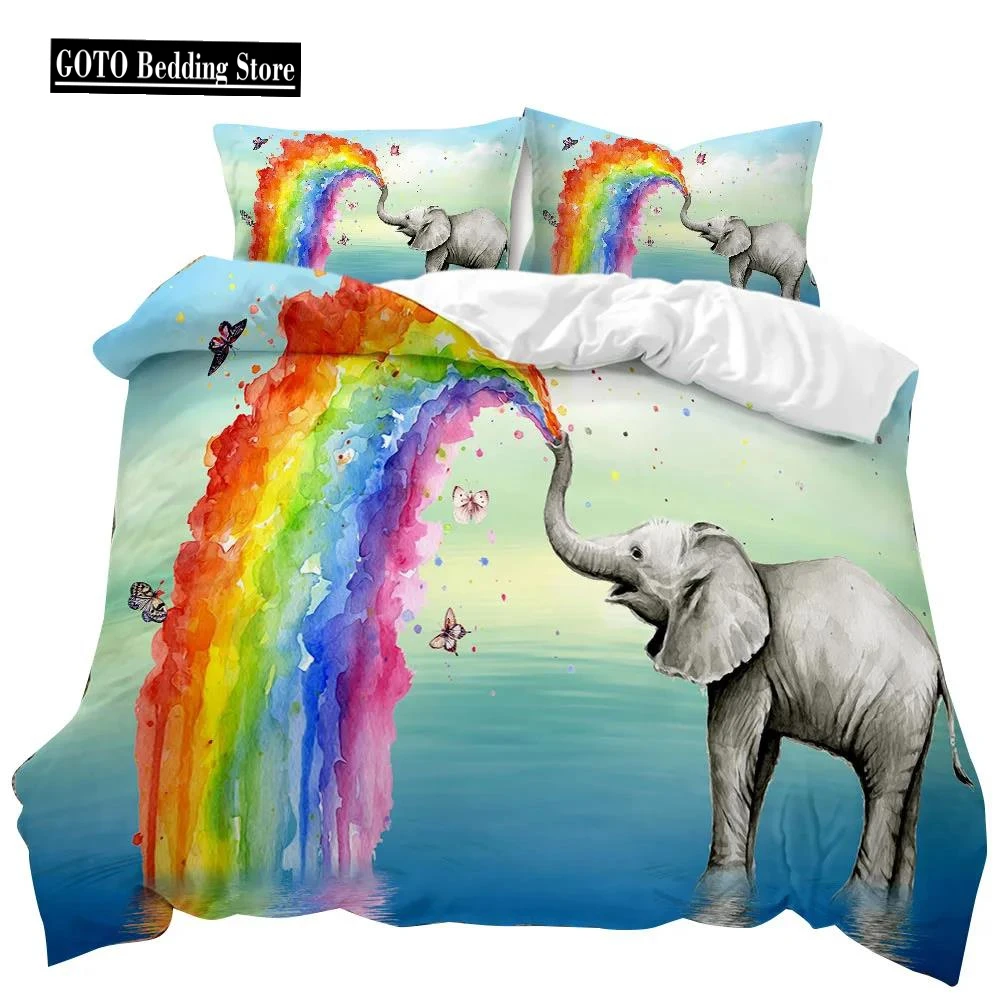 

Reactive Printing Watercolor Painting Bohemian Elephant Bedding Set Winter Duvet Cover Sets Kids Adult Home Textile Bed Cover