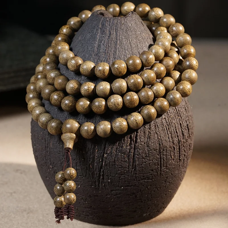 Chinese Traditional Lucky 108 Agarwood Mala Bracelet 8mm Natural Brunei Soft Agarwood Prayer Beads For Blessing Good Luck Wealth
