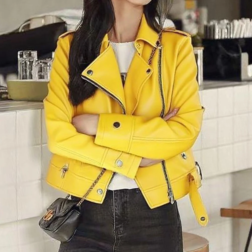 2025 الربيع والخريف النسخة الكورية العادية سليم صالح جديد puPU المرأة سترة جلدية قصيرة قاطرة المرأة سترة جلدية