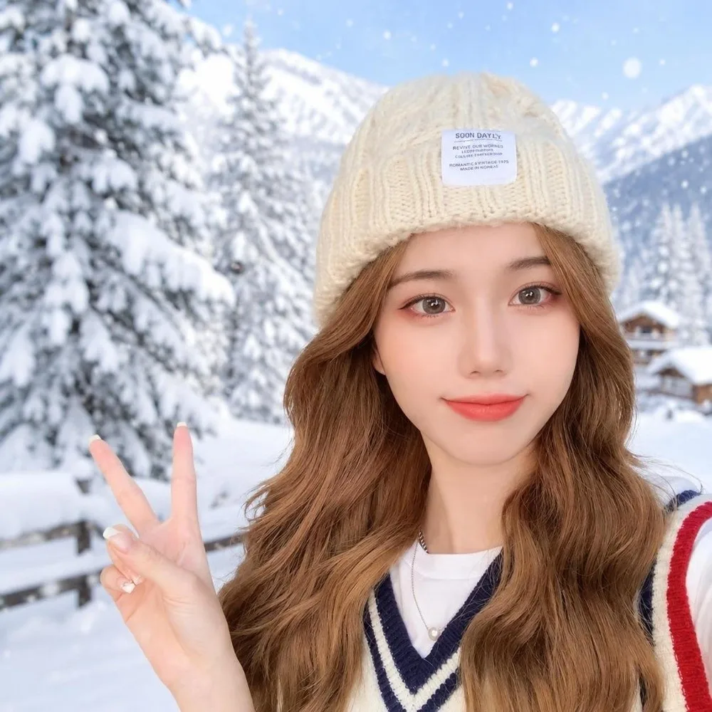 Fashion Solid Color Knitted Beanie Hat Thickened Keep Warm Winter Bomber Cap Twist Knit Elastic Ear Protection Hat Fall Gift