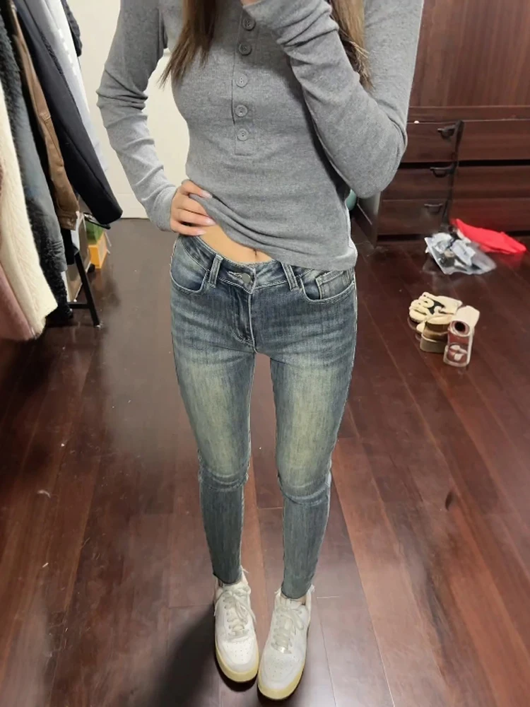 

Low Waist American Sle Pencil Jeans Women's Autumn Winter Slim Fit Boot Cut Elastic ature Tight Low Waist Pants