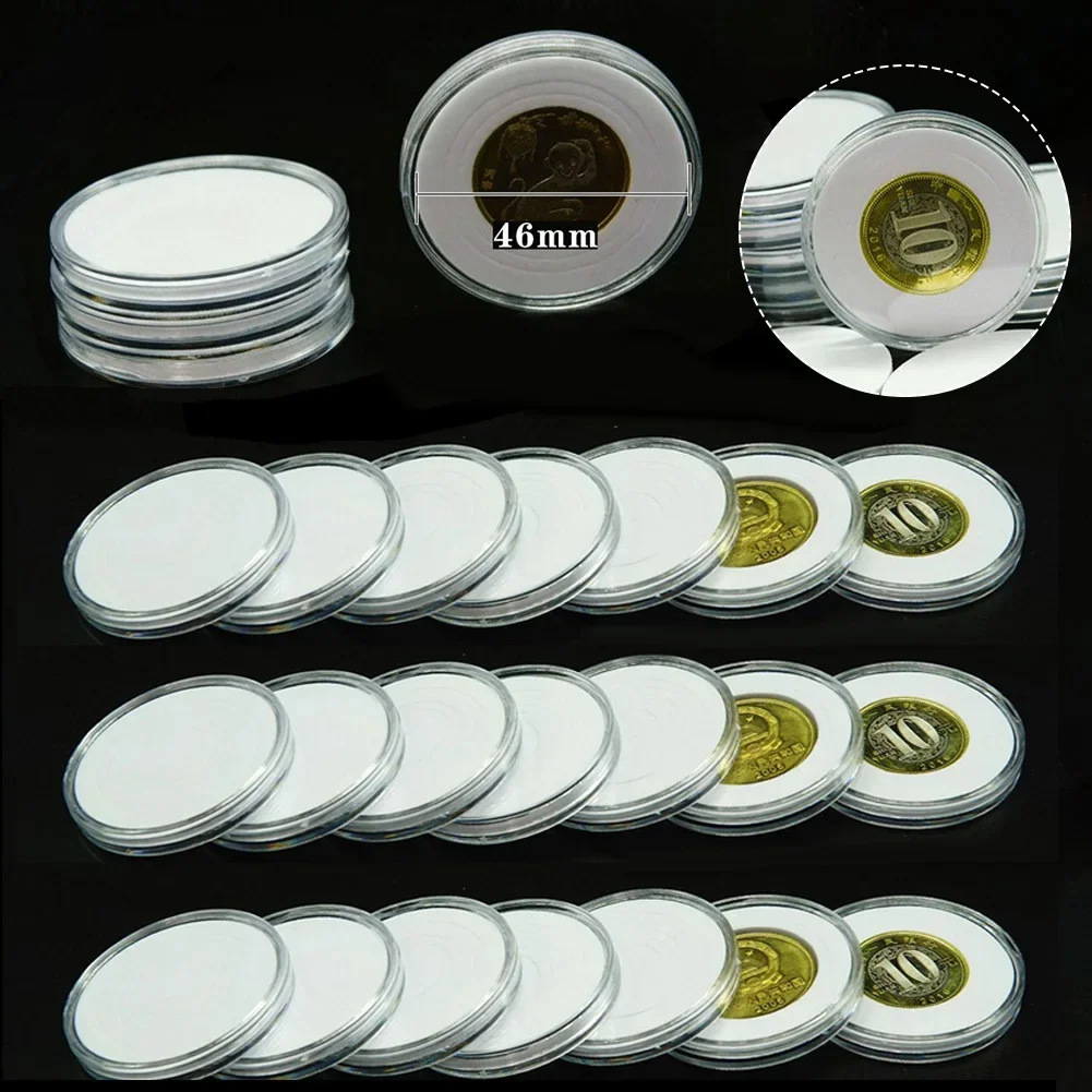 25Pcs 46mm Coin Capsule Holder Storage Box 16-36mm/17-37mm/19-39mm/20-40mm/16-46mm With Adjustable Gasket For Coin Collectable