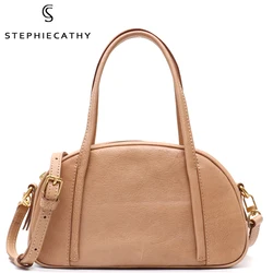 SC Casual Simple Design Women Genuine Leather Top-handle Shell Bag Luxury High Quality Cowhide Shoulder Crossbody Handbags Purse