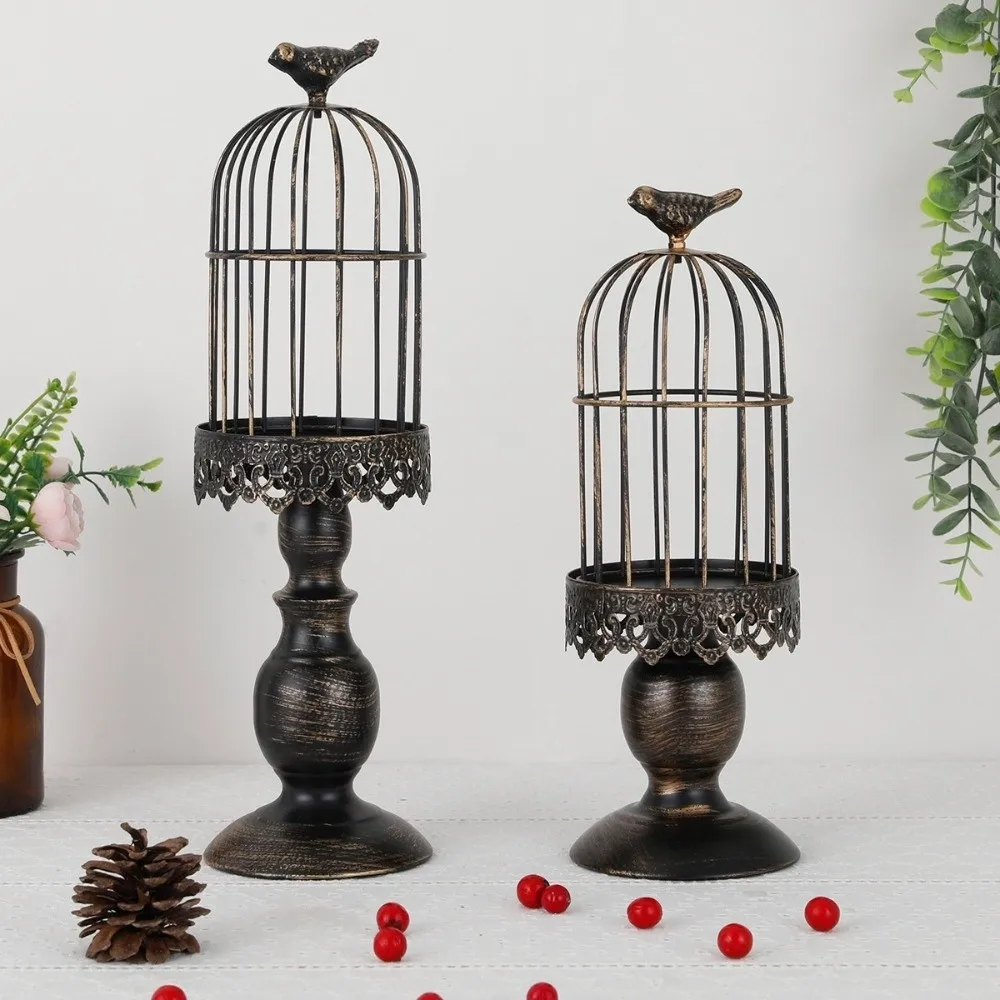 Crafts Iron Birdcage Candle Holder Delicate Art Candlestick Decorative Vintage Aromatherapy Candle Stand Gift