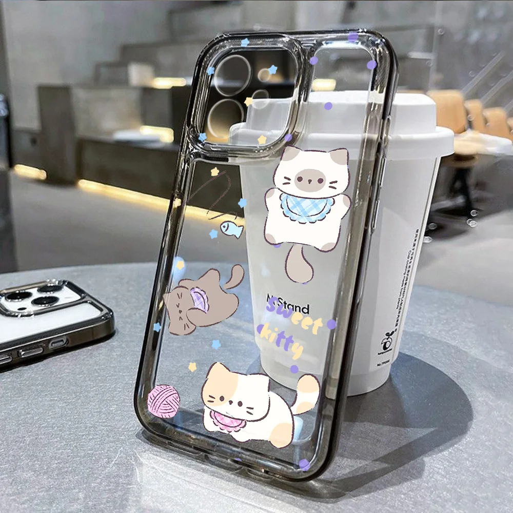Y2K Pattern Cute Cat Phone Case For iPhone 13 Case iPhone 15 14 12 11 Pro Max XR X XS 7 8 Plus SE Soft Shockproof Clear Cover image 5