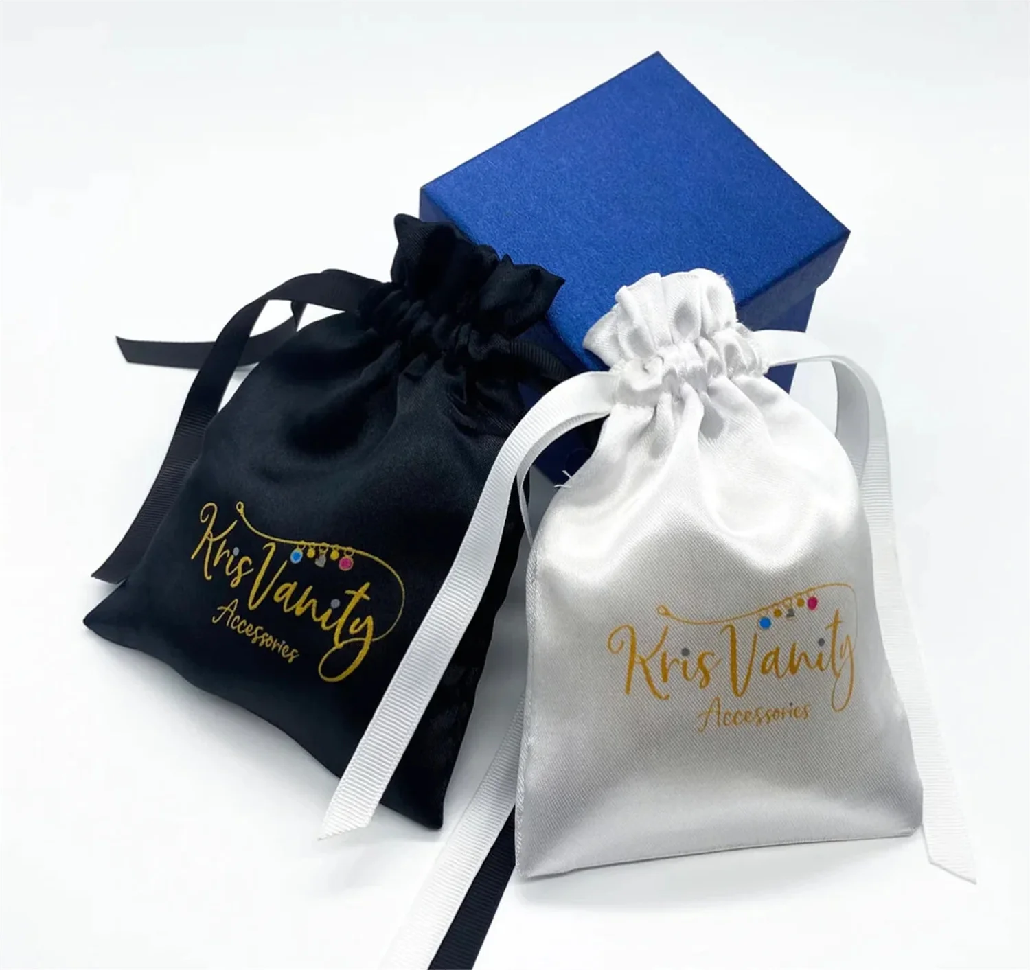 

Custom Logo Printed Small Jewelry Pouches - Bulk Personalized Pouches for Branding - Elegant Satin Packaging