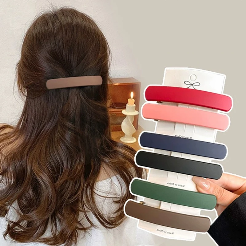 Women Simple Solid Bar Shape Hair Clip Matt Color Acrylic Barrette Geometric Hair Pin Grip Elegant Hair Holder Accessories