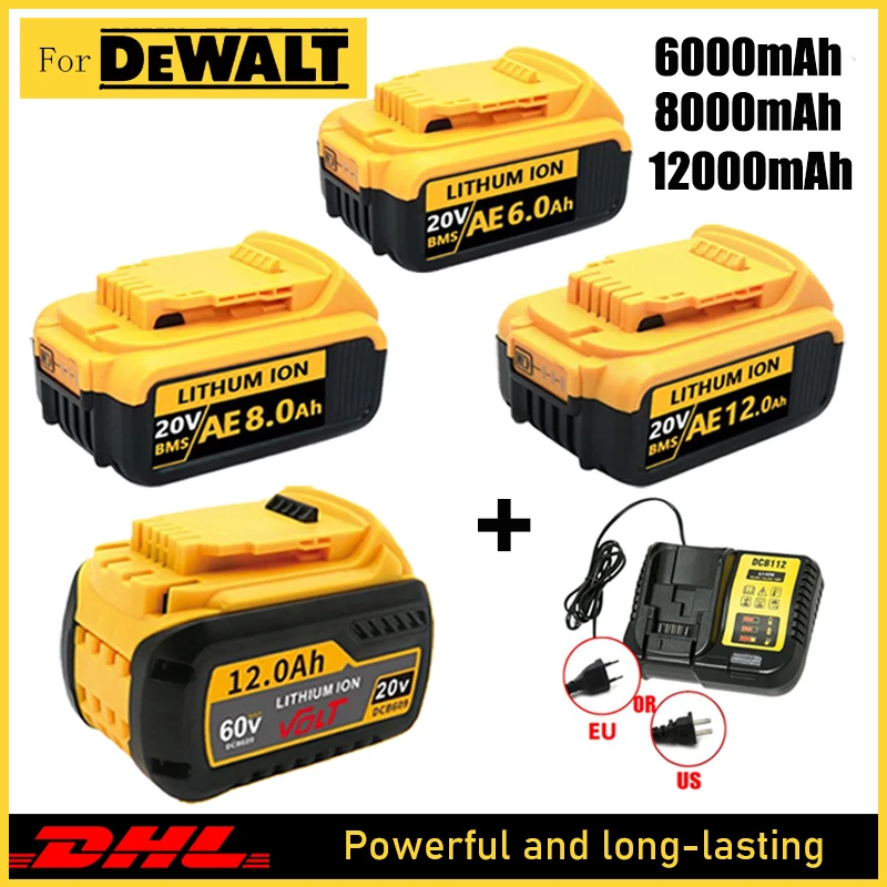 

Сменные литий-ионные аккумуляторы 6.0Ah/8.0Ah/12.0Ah 20V/60V для Dewalt DCB184, DCB200, DCB201, DCB205, DCB206 DCF845 DCD800 и многого другого