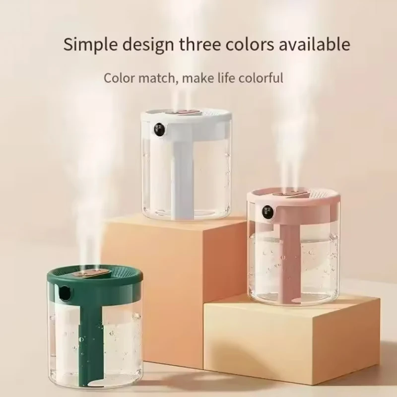 2L مرطب رذاذ مزدوج USB هادئ غرفة نوم مكتب سطح المكتب ناشر صغير مع شاشة LED رقمية ضوء الليل للمنزل