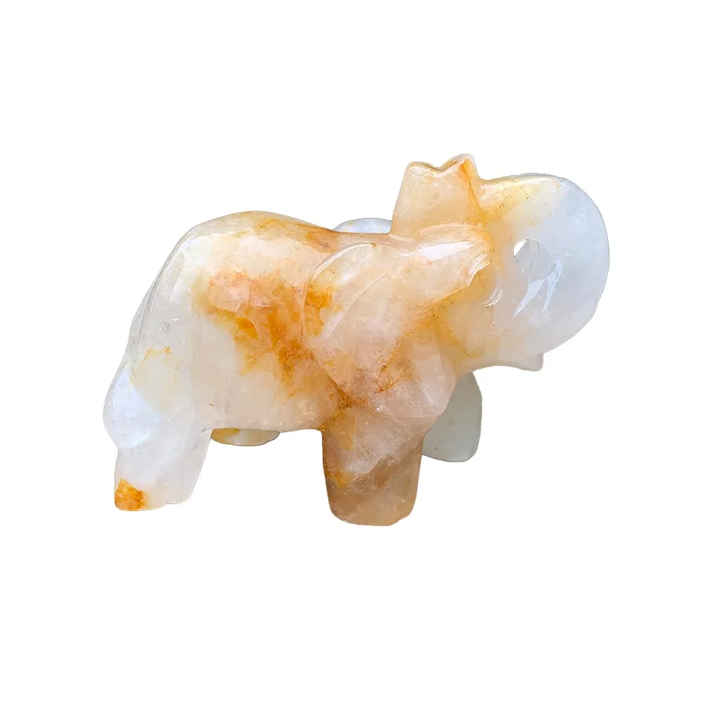 Natural Yellow Hematoid Quartz Elephant Hand Carved Crystal Animal Figurine Reiki Healing Stone Prosperity Symbol Home Decor