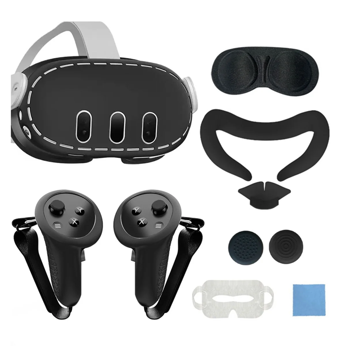Funda de controlador para 3 auriculares VR, Protector de agarre, almohadilla para los ojos y la nariz, máscara facial, juego de protección de lentes, color negro