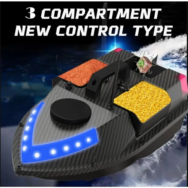 

GPS RC Bait Boat with 3 Bait Containers - carbon fiber material 600M Wireless Remote Control Fishing Feeder Boat