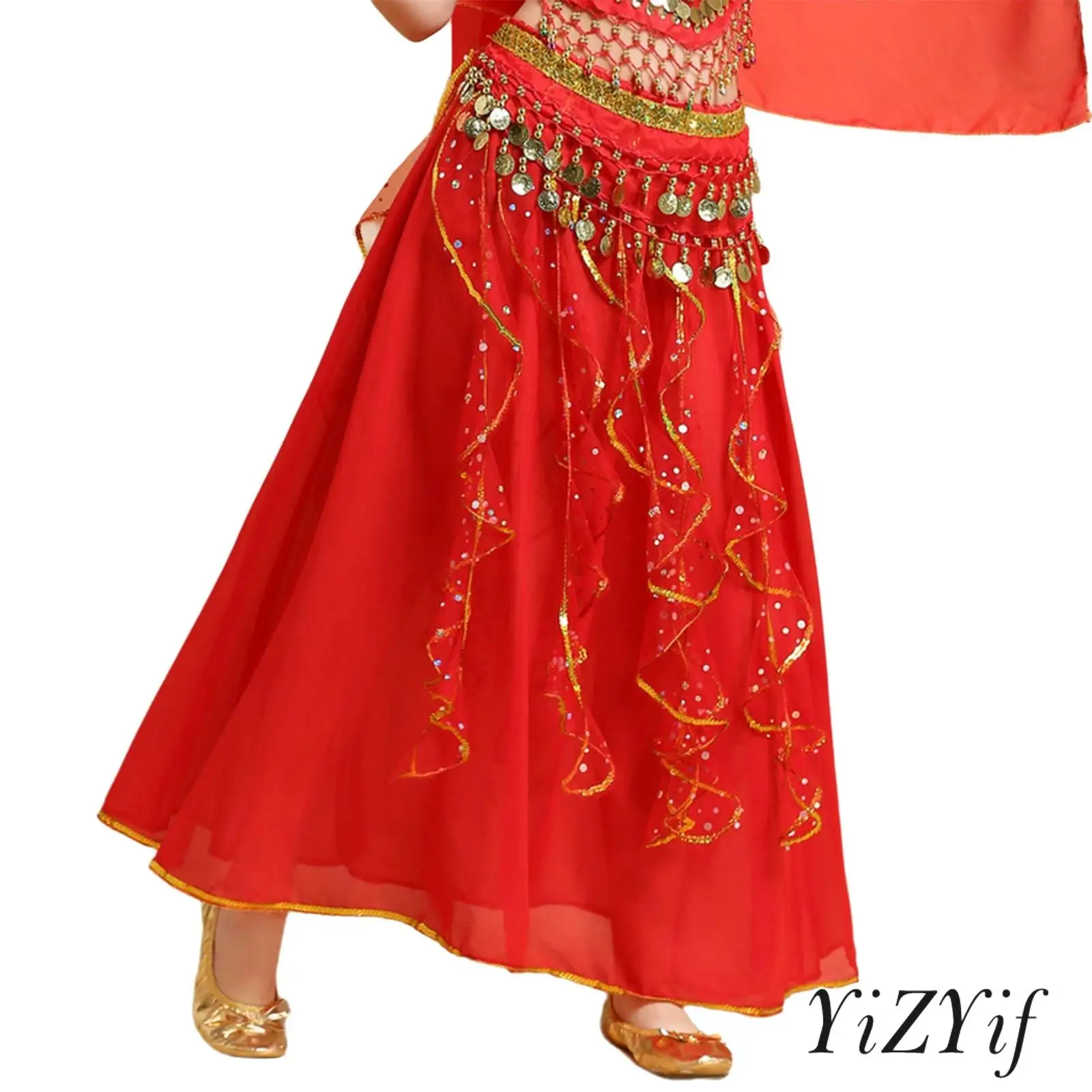 

Girls Belly Dance Costume Sparkly Sequins Overlay Drapes Hip Scarf Skirt Wrap Theme Party Carnival Stage Skirt Belly Danewear