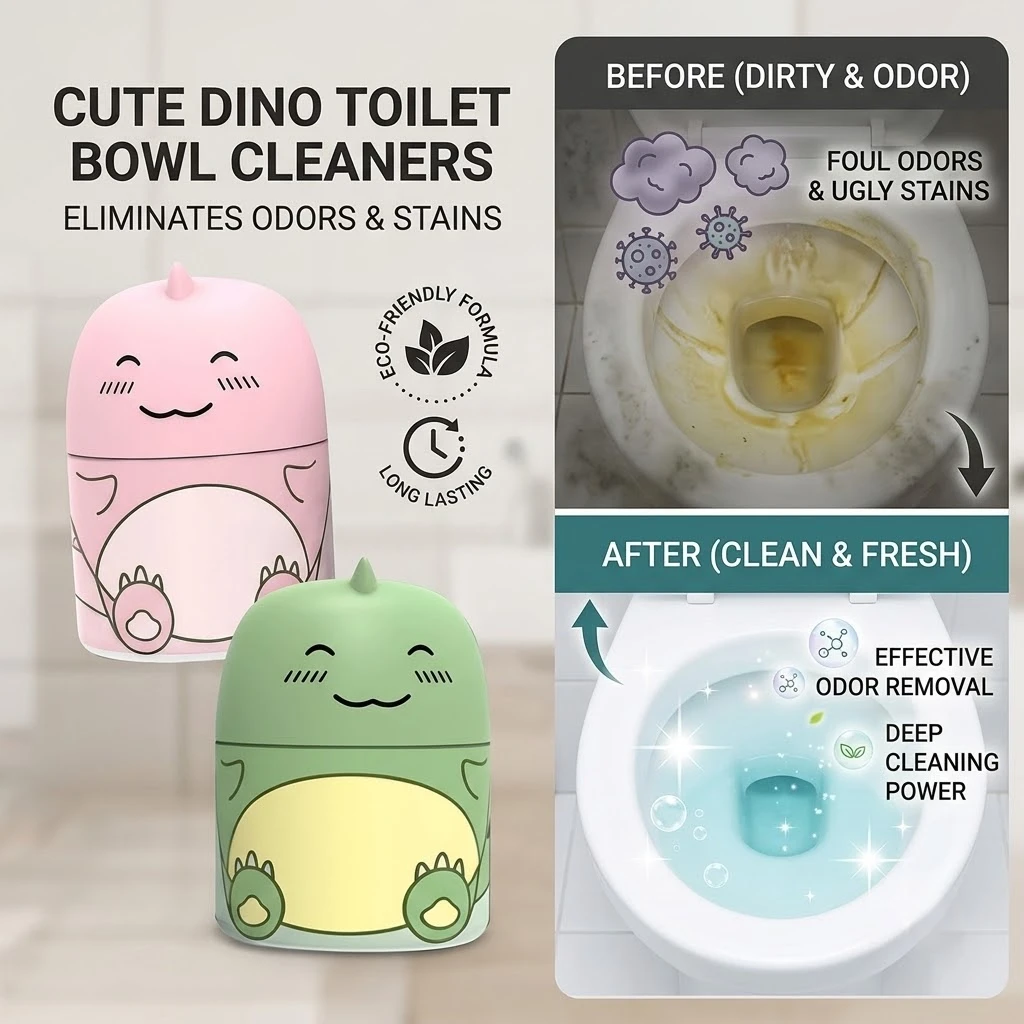 Cute Dinosaur Toilet Bowl Cleaner Bottle Toilet Tank Cleaner Long Lasting Deodorant Ocean Jasmine Peach Scent Automatic Bathroom Cleaning Tools