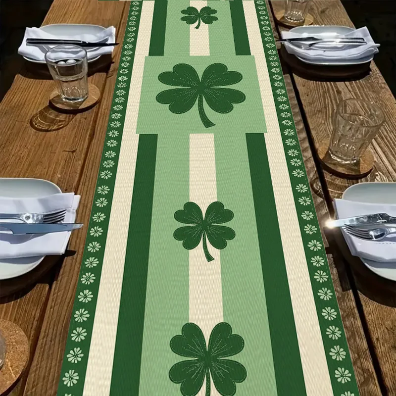 St. Patrick's Clover Stripes Table Runner - Multi-Festival Party Picnic Gathering Decor