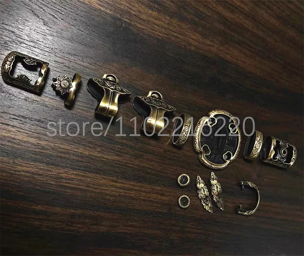 A Set Exquisite Copper Brass Tsuba Fuchi Kashira Menuki Habaki Kojiri Set Fittings For Japan Tachi Sword Samurai Katana Parts