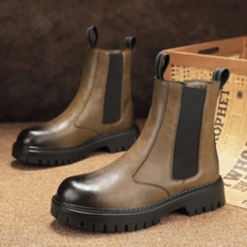 

men fashion punk stage high chelsea boots slip-on original leather shoes cowboy platform boot handsome long motorcycle botas man