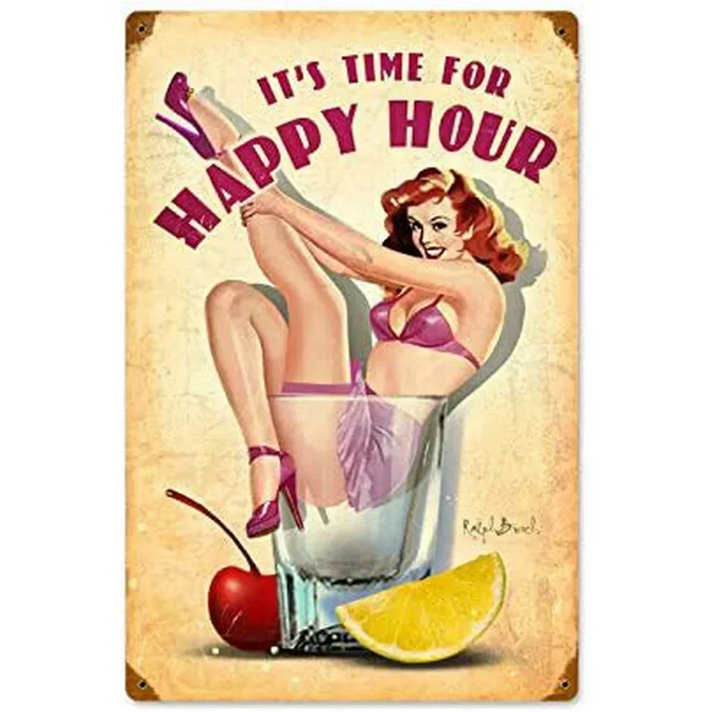 Pinup Wine Girls Metal Tin Signs Vintage Cocktail Martini Fireball Beer Wall Decor for Home Bars Garage Cafe Clubs Man Cave Pubs