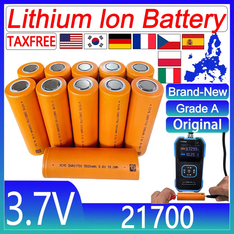 

50-100PCS 100% New 21700T Lithium Ion rechargeable battery 3.7V 5000mAh 40A power high discharge electric tool lithium battery