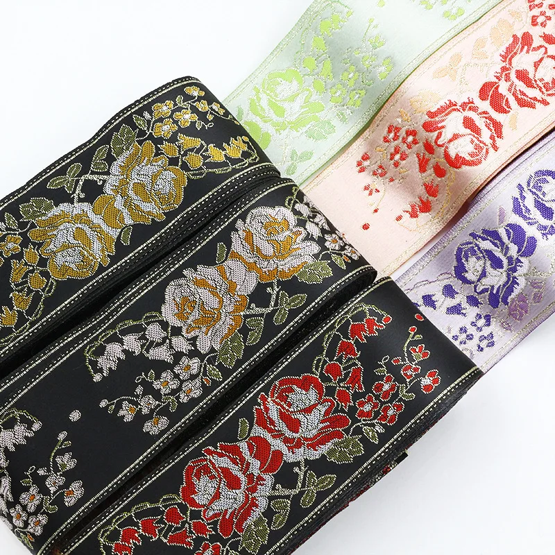 10 Yards 5CM Satin Vintage Jacquard Ribbon Emobridered Woven Ribbon Floral Fabric Trim Fringe Boho Persian Tapevera, 2 pulgadas,