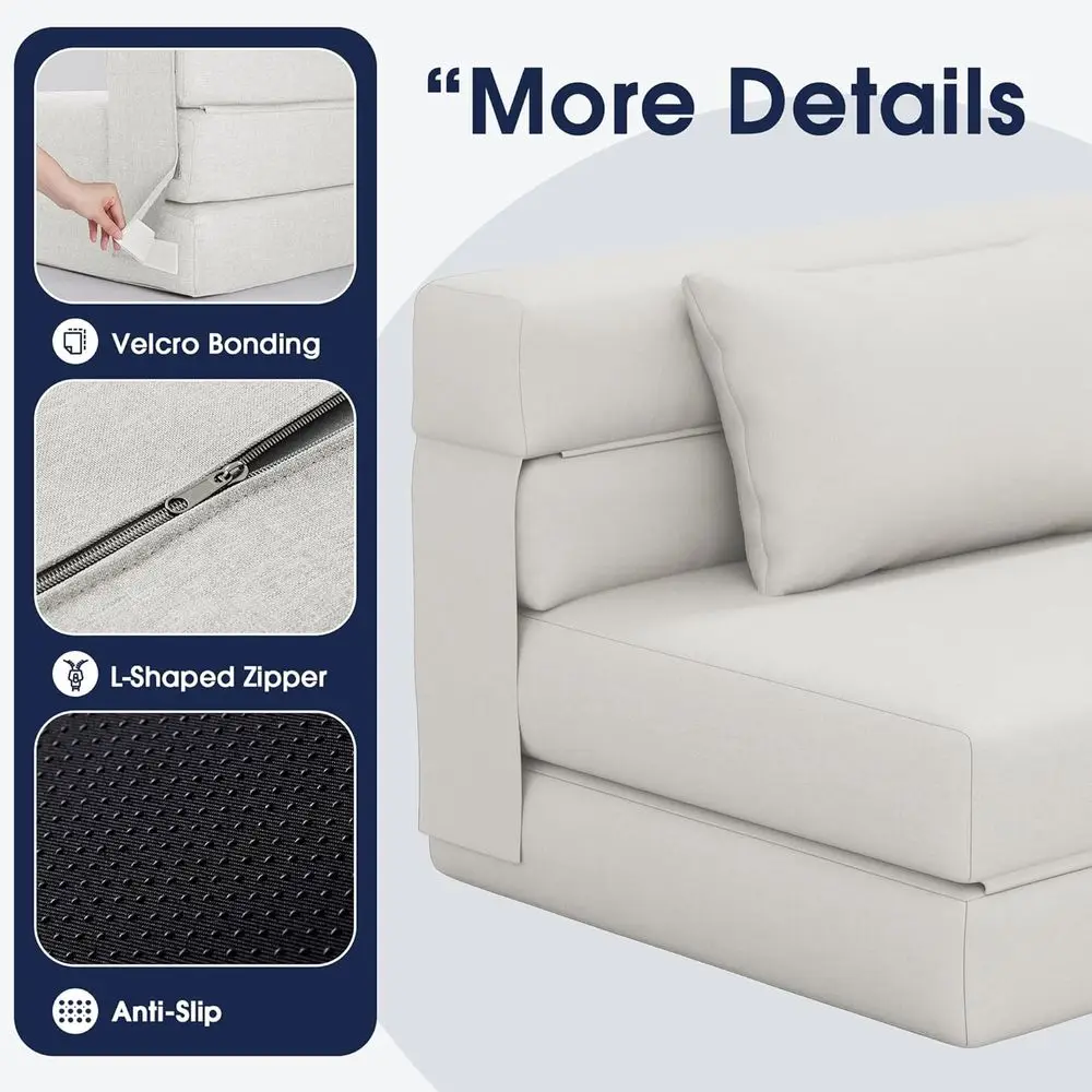 3-in-1 oldable Chair Bed, olding Sleeper Chair with Back Cushion, Convertible Soa Bed or Adults, Cream Beige view 5