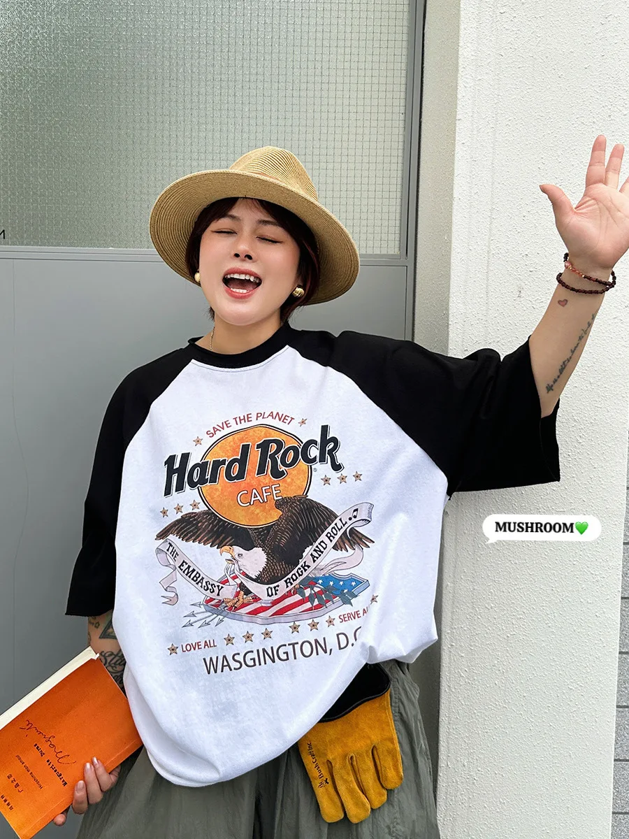 

Футболка женская с коротким рукавом Mushroom Head Miss 2026, новая, в стиле ретро, универсальная, повседневная, с принтом орла спереди и сзади, хлопковая, летняя