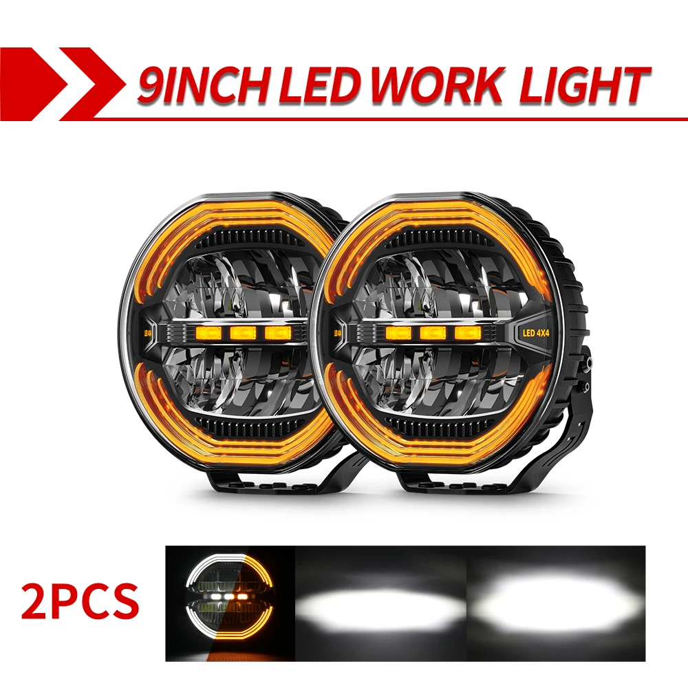 CO LIGHT 9 inch ronde krachtige LED-rijlichten met oranje DRL Halo LED-extra werklamp voor auto vrachtwagen offroad 12V 24V