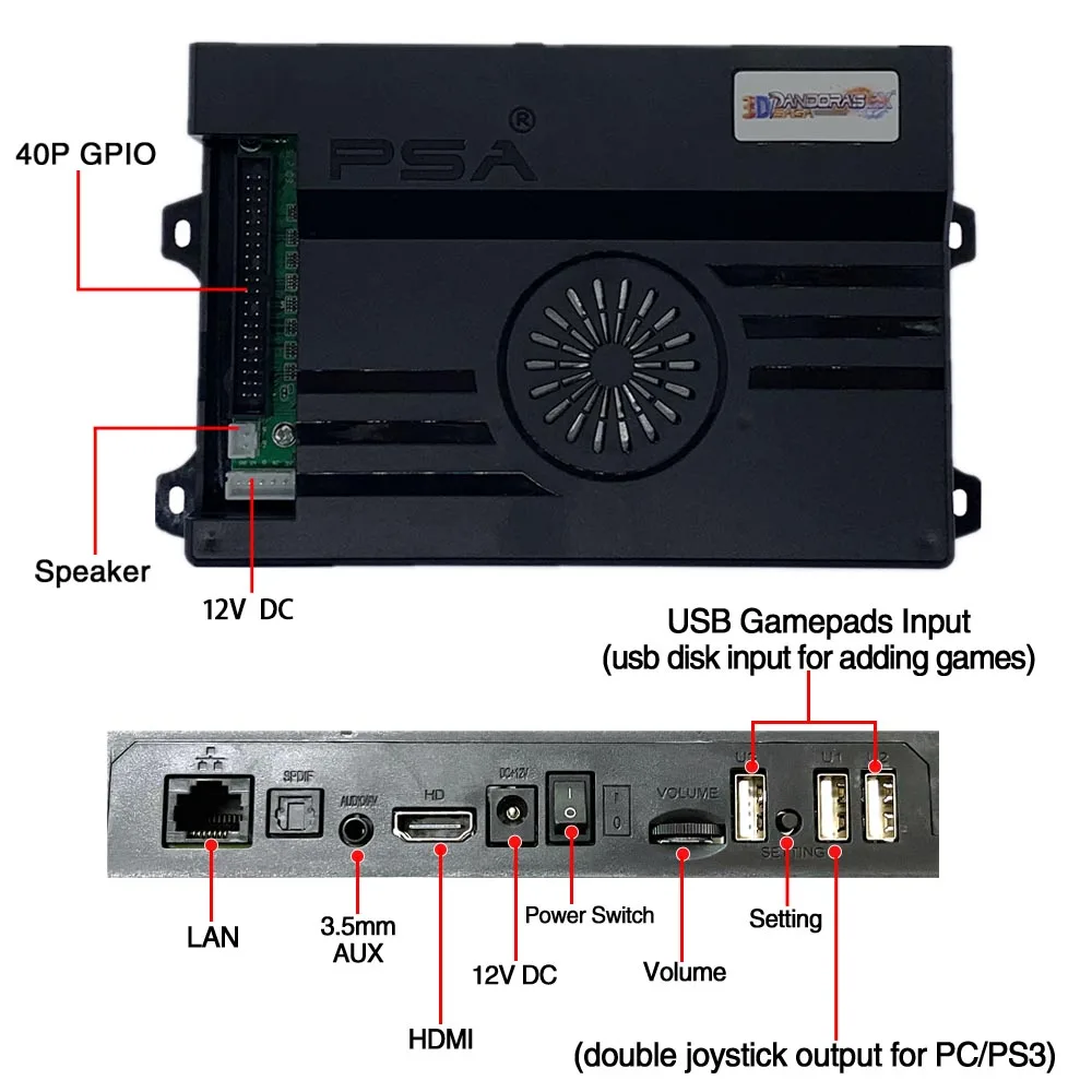 128GB 3D Pandora Saga Box EX2 10888 in 1 DIY Kit Arcade  Game Console 8 Way Joystick Led Lights Button Cabinet Bartop 2 Playes