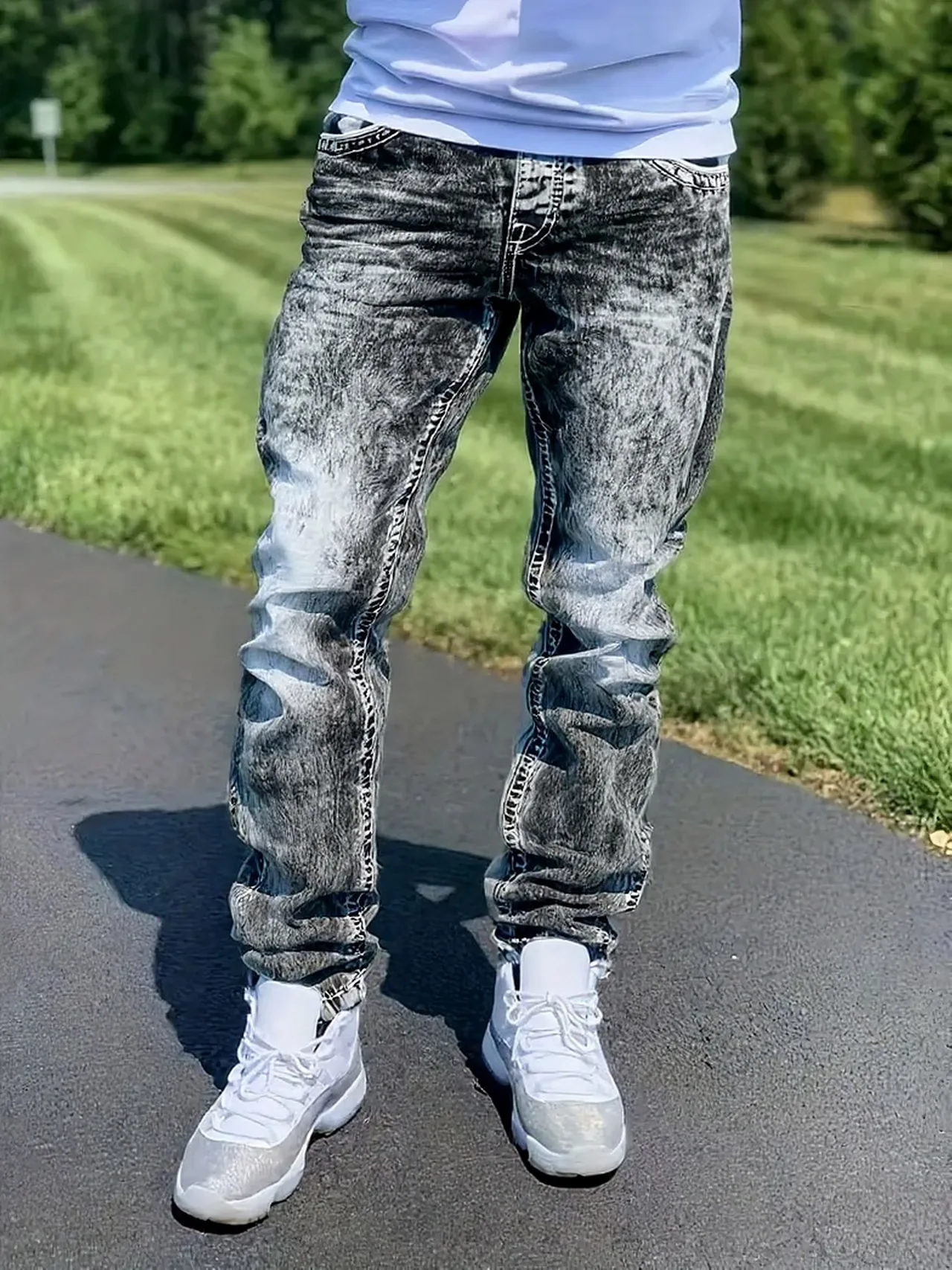 

Мужские потертые джинсы скинни с градиентом - уличная одежда в стиле хип-хоп, мода Essential