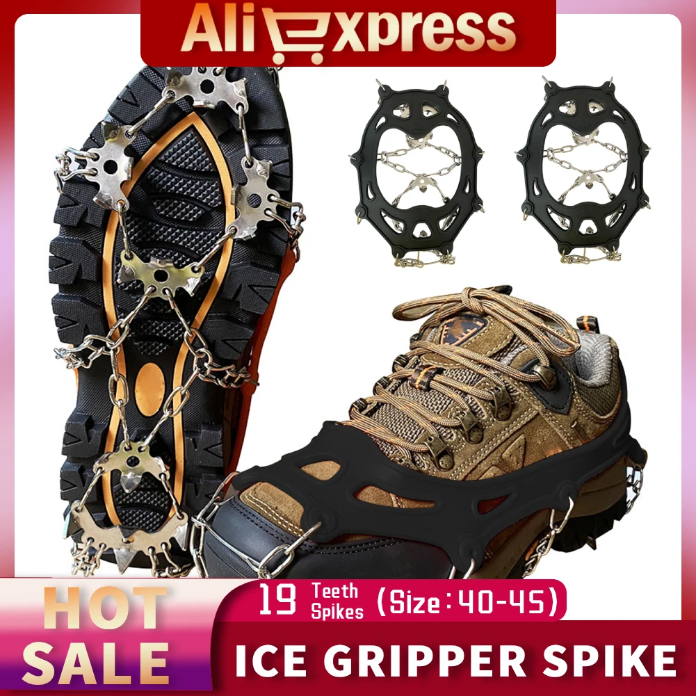 

19-зубчатый зимний ледяной захват, шипы для обуви, противоскользящие, для пешего туризма, скалолазания, снега, кошки, шипы, цепные когти, ручки для ботинок, чехол