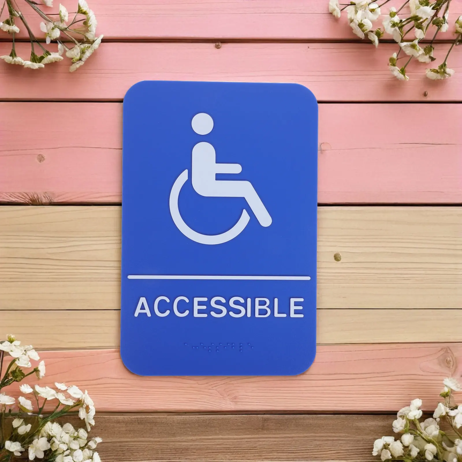 2Pcs Handicap Parking Signs Blue Ada Braille Tactile Weatherproof Plastic Accessible Sign for Office School Hospital