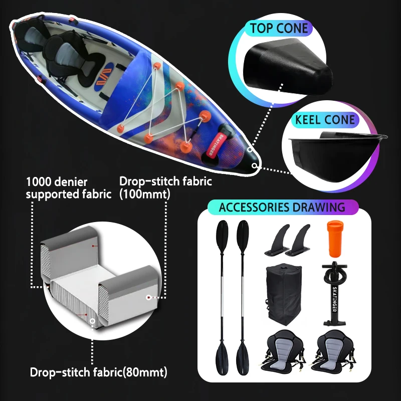 Full Drop Stitch 3-Person Inflatable Kayak High Pressure 4m Kajak Canoekayak for Fishing Repair Kayak