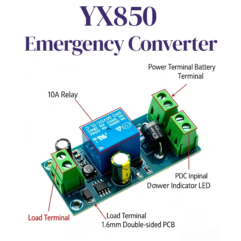 1/5/10PCYX850 Power Failure Automatic Switching Standby Battery Lithium Battery Module 5V-48V Universal Emergency Converter