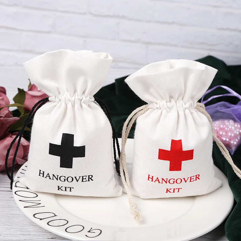 custom Logo White Cotton Gift Bag for Wedding Party Favors bag Jewelry Packaging Pouches Hangover Kit First Aid Pouches