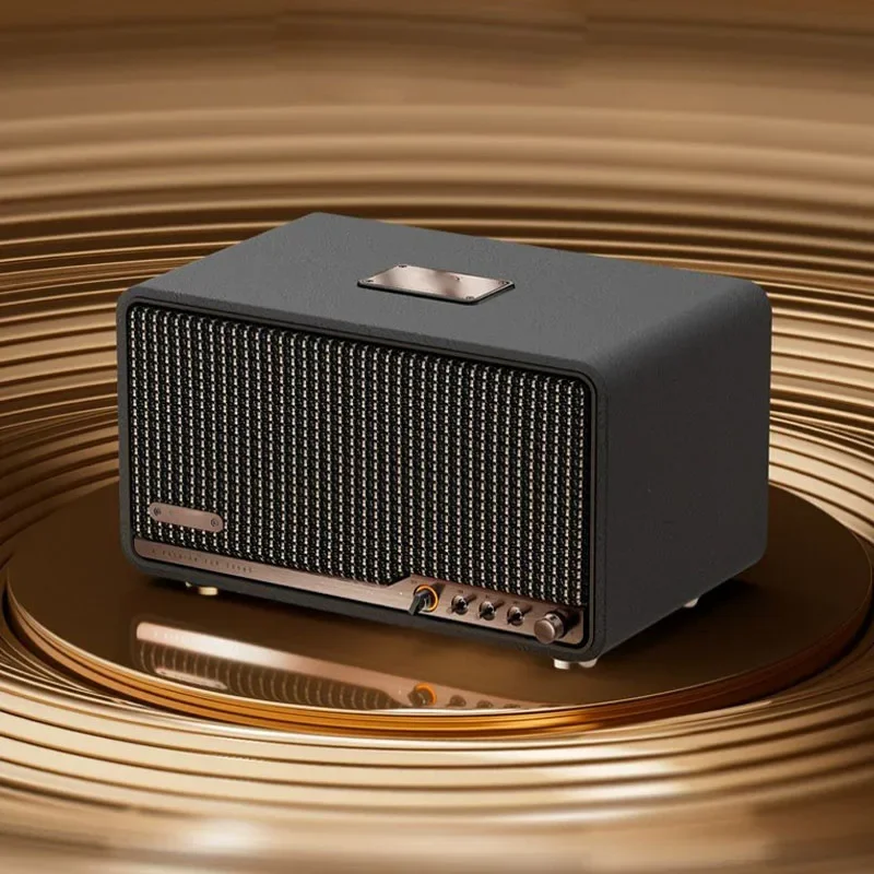 Retro Wooden Bluetooth Speaker, Desktop HiFi Audio Speaker with FM Radio, Vintage Home Audio System for Living Room