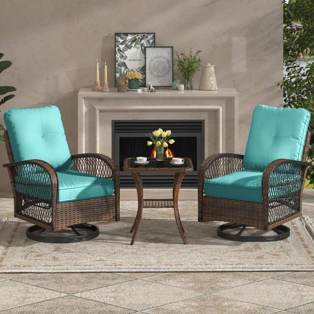 

3-Piece Terrace Furniture Set, Outdoor Rotating Rocking Chair Terrace Chair, Terrace Tavern Set with Rocking Chair