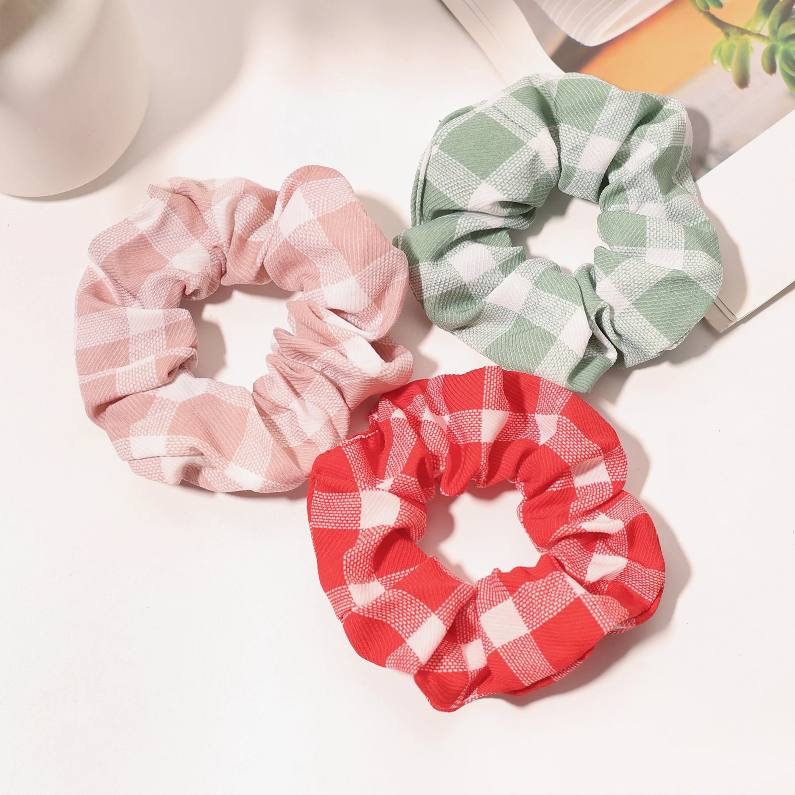 Sweet Girl Plaid Print Large Colon Scrunchies Polyester Fabric Elastic Hair Bands Ponytail Holder Hair Rope Hair Accessories