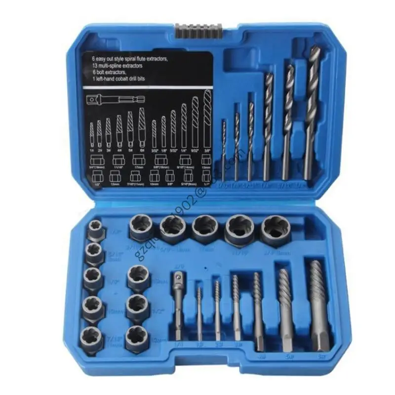 

X7AB 26 Piece Screw Extractor 135 Degree Split Point With Alloy Drill Bit And Impact Adapter For Damaged Bolt Nut Removal