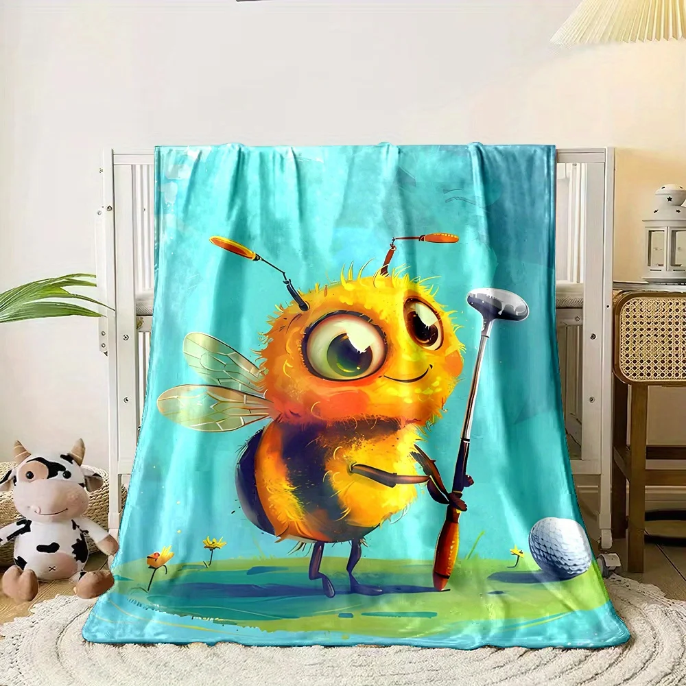 Golf club with a little bee pattern Flannel printed blanket suitable for all seasons suitable for living room office sofa travel