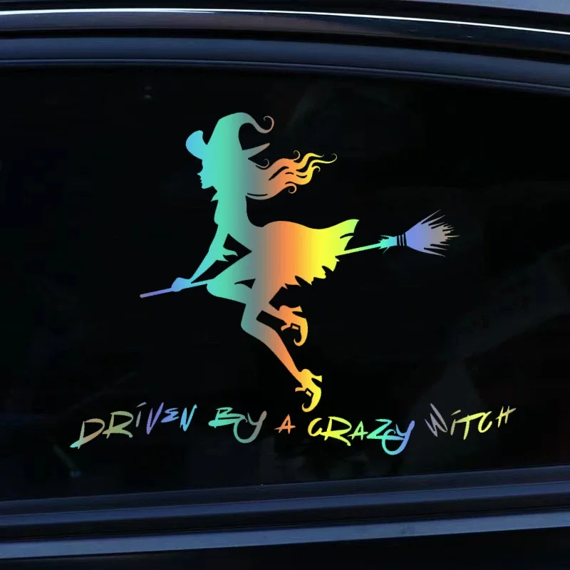 Funny Driven By A Crazy Witch Waterproof Vinyl Sticker Decal For Car Bumper Rear Window SUV Truck Auto Exterior Decor