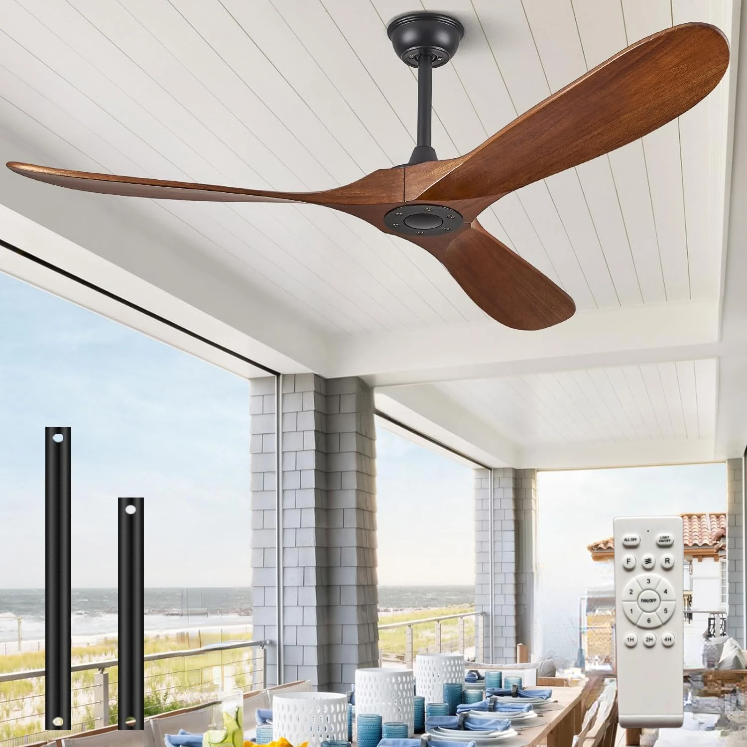 Ceiling Fan Outdoor Ceiling Fans no Light 3 Blade Solid Wood Ceiling Fan with Remote Control for Patio Living Room Bedroom Porch